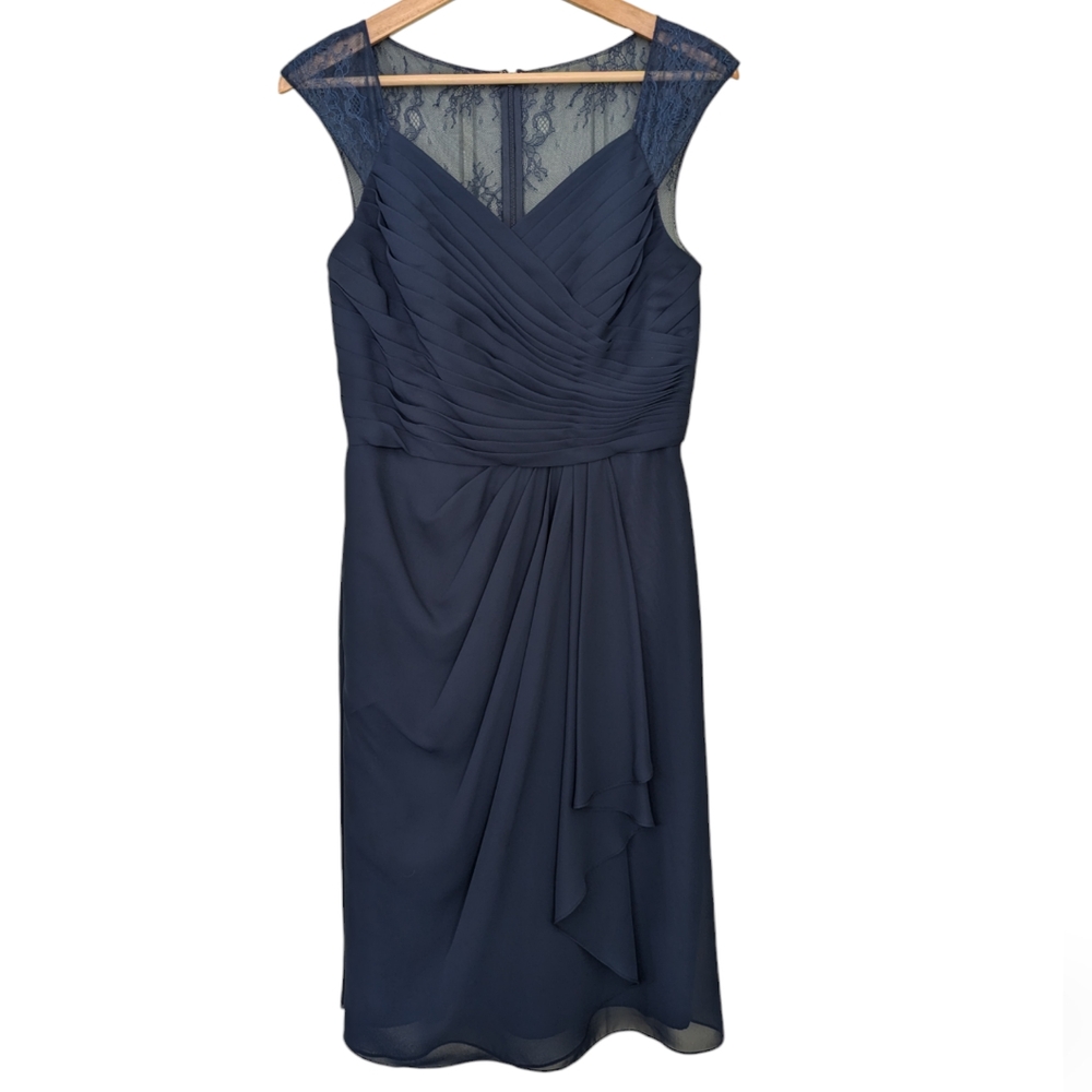 Azazie navy blue lace-strap knee-length bridesmaid dress (see measuremen…
